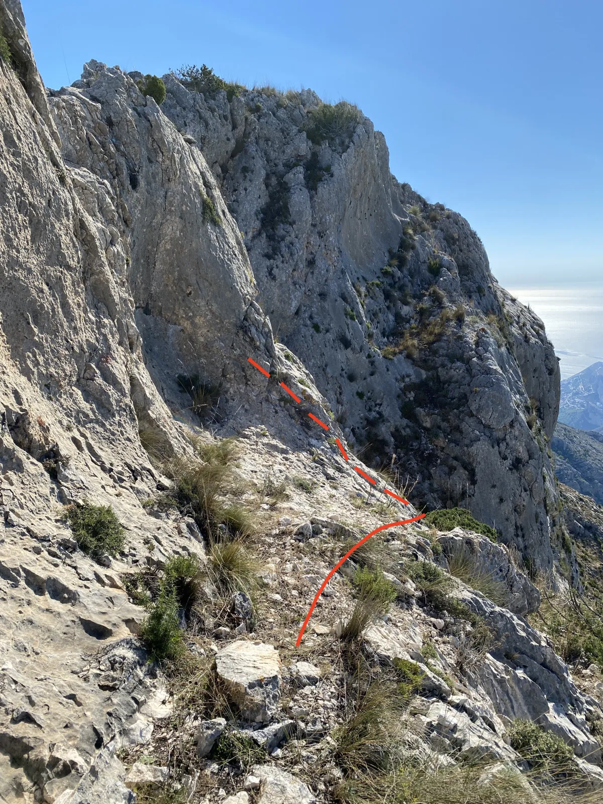 A faint path and a red line drawn, showing where to go