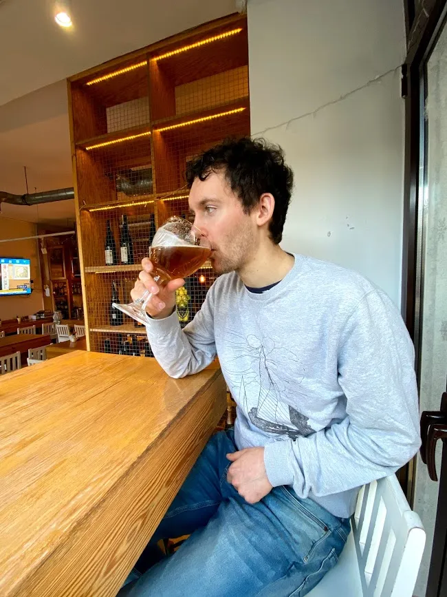 Enjoying a beer