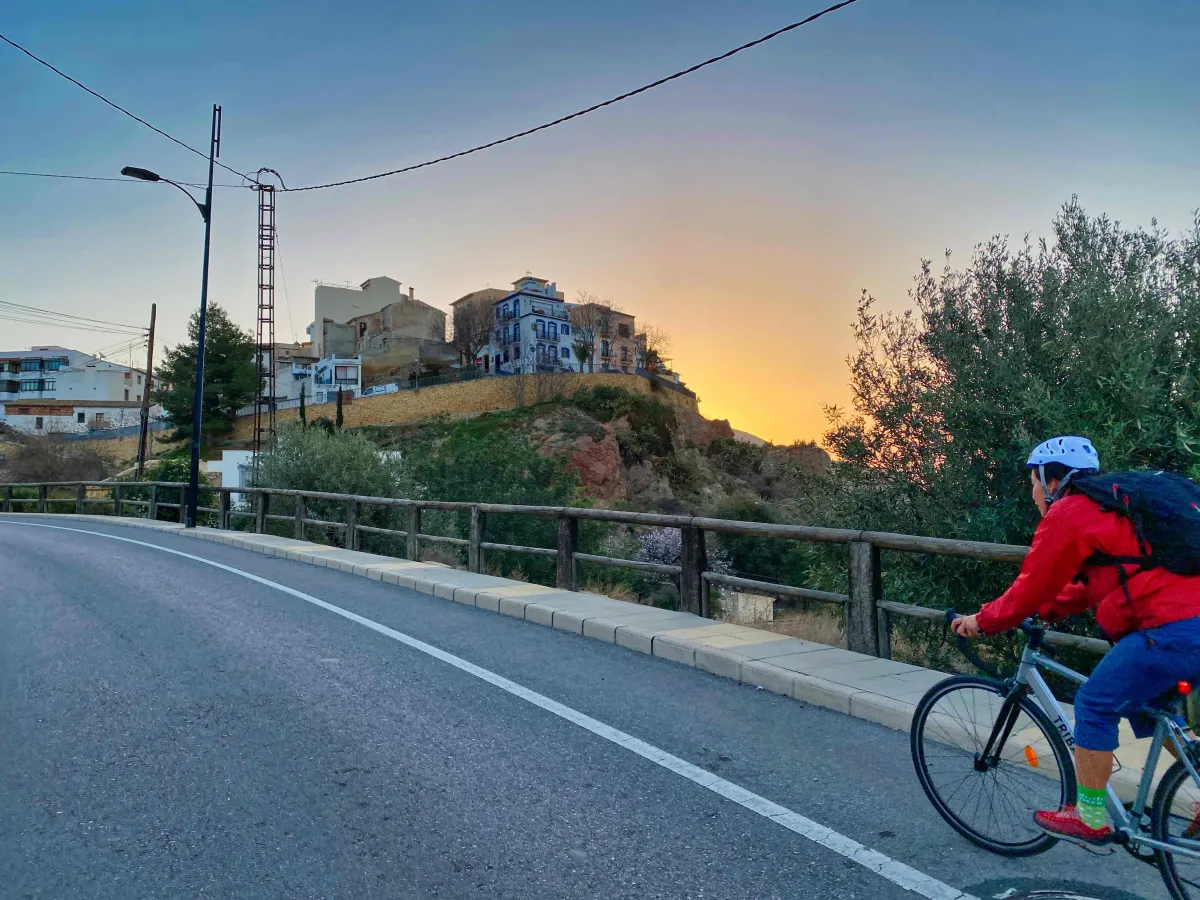 Wendy riding a bike in Finestrat at sunrise