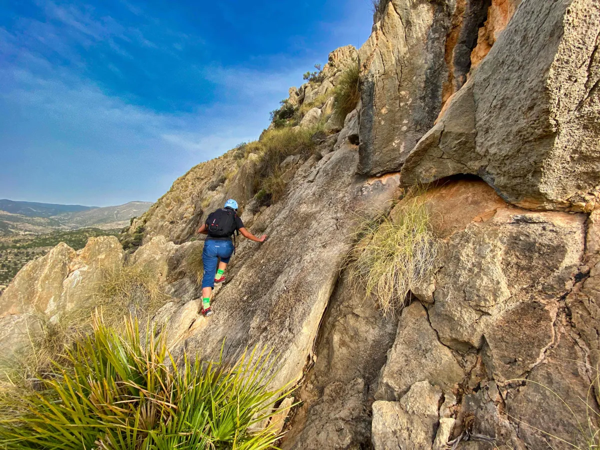 Wendy climbing on a slab