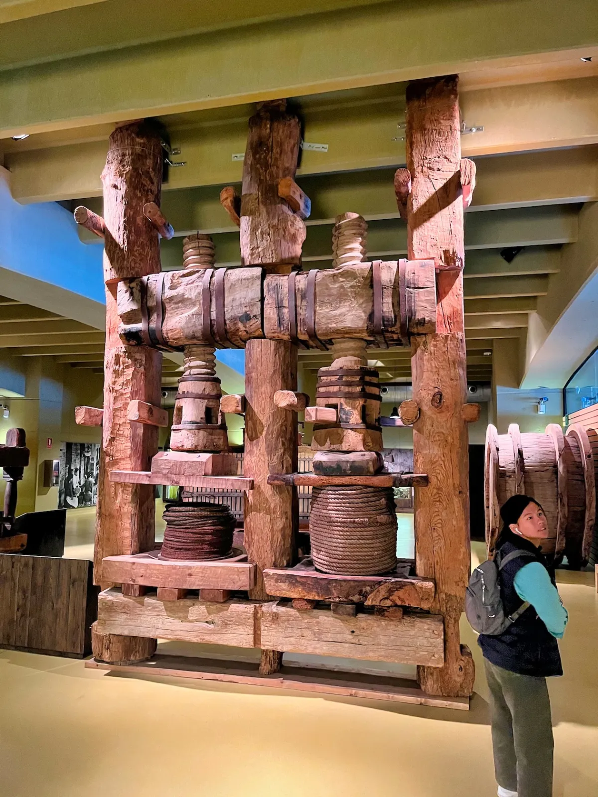 An ancient, big wooden press machine for squashing grapes to make wine