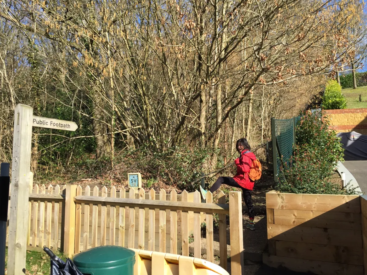 Wendy following a footpath up the stairs